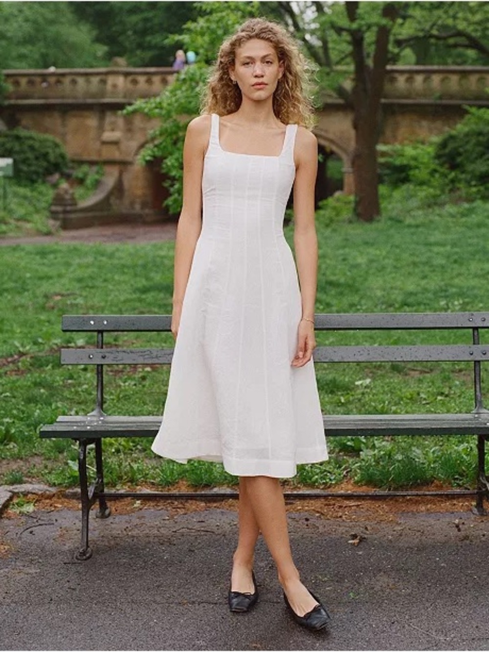Women's White A-Line Midi Sundress